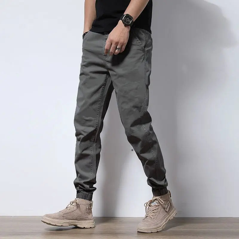 Cotton Men's Pocket Cargo Pants Trendy High-end Summer Casual All-match Pants 2023 Korean Trend Tie One's Feet Loose Trousers