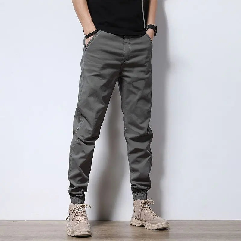 Cotton Men's Pocket Cargo Pants Trendy High-end Summer Casual All-match Pants 2023 Korean Trend Tie One's Feet Loose Trousers
