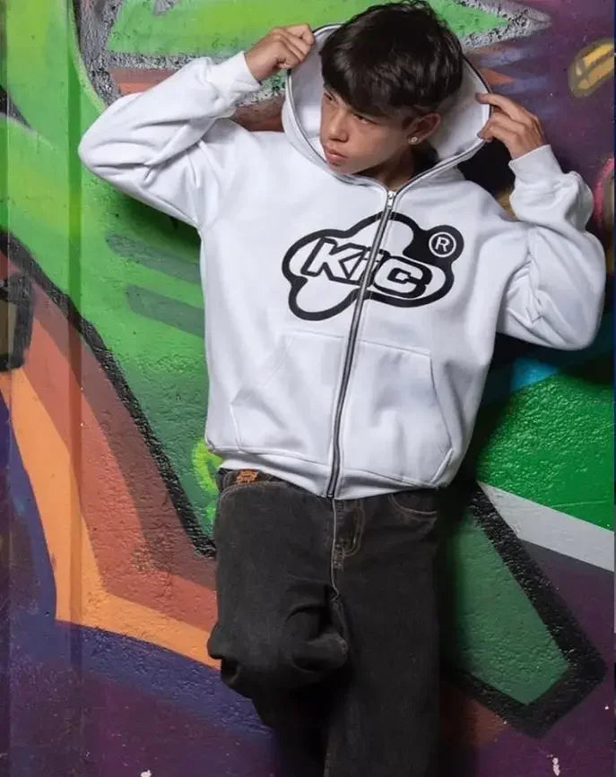 British Gothic Punk Style Printed Star Patch Embroidery Mens and Womens Hooded Cardigan Harajuku Retro Oversized Bat Sleeve Top