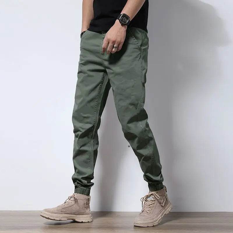 Cotton Men's Pocket Cargo Pants Trendy High-end Summer Casual All-match Pants 2023 Korean Trend Tie One's Feet Loose Trousers