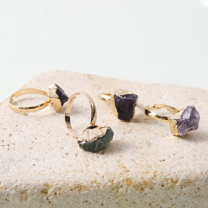 Natural Crystal Ring Rough Stone Gold-plated Open