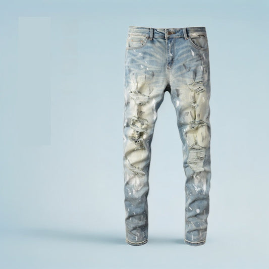 Vintage Paint Broken Holes Pants Men's Jeans