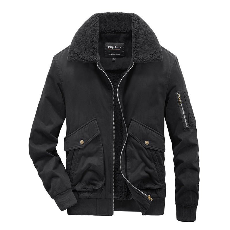 Men's Winter Lambskin Cotton-padded Jacket Casual Fleece And Thick Coat