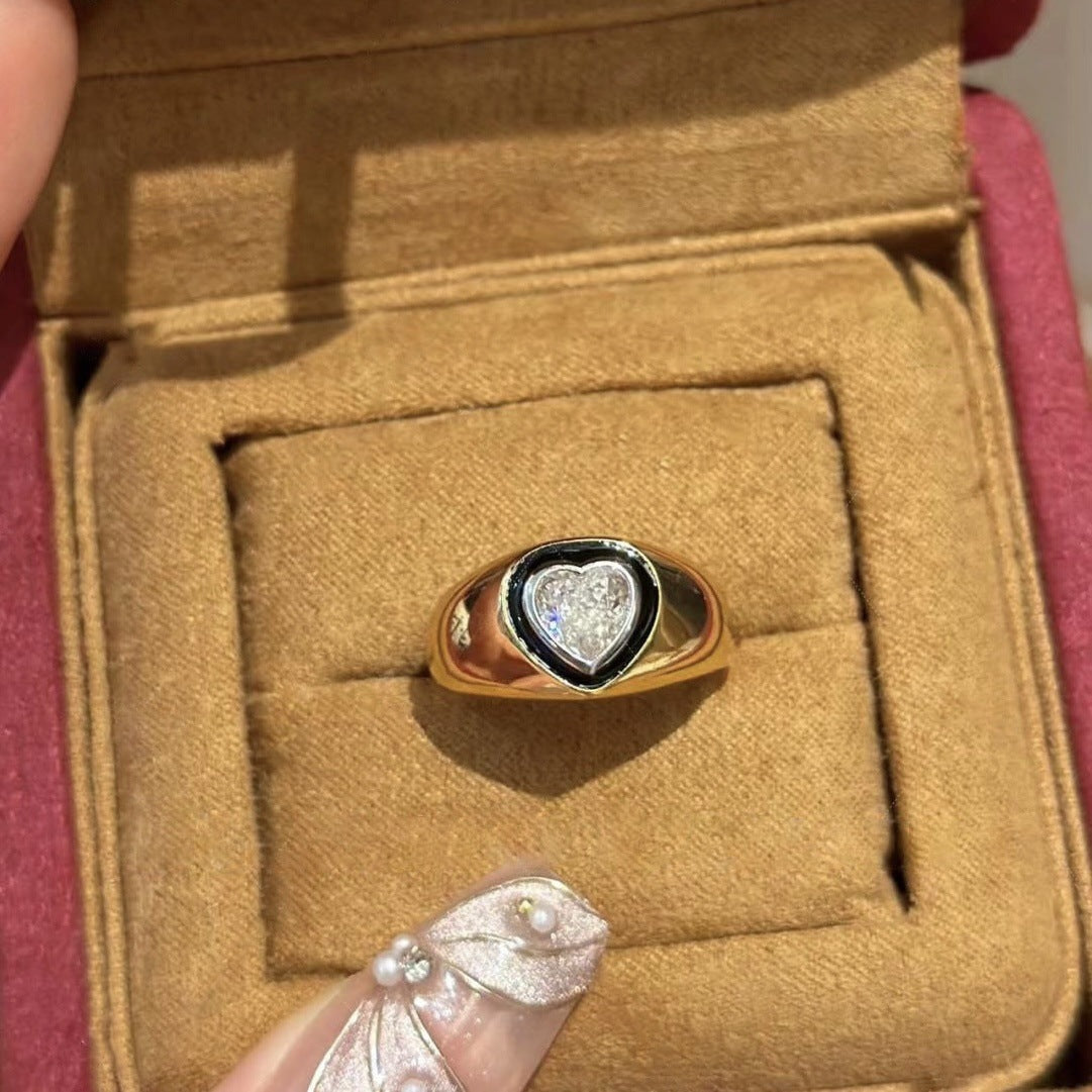 Starry Sky Loose Diamond Love Texture Rhinestone Wide Ring Design Sense Adjustable