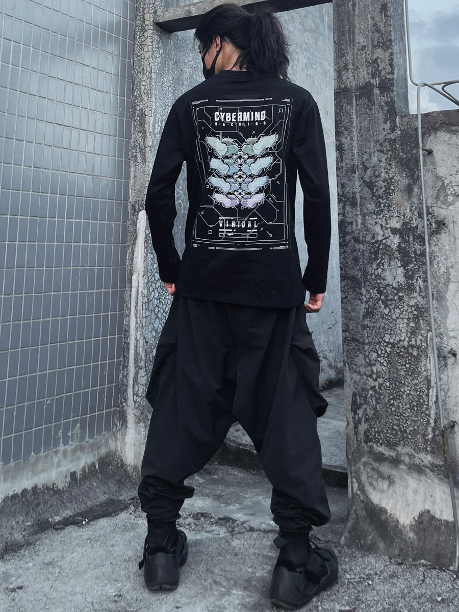 Dark National Trend Functional StyleLong Sleeved T Shirt