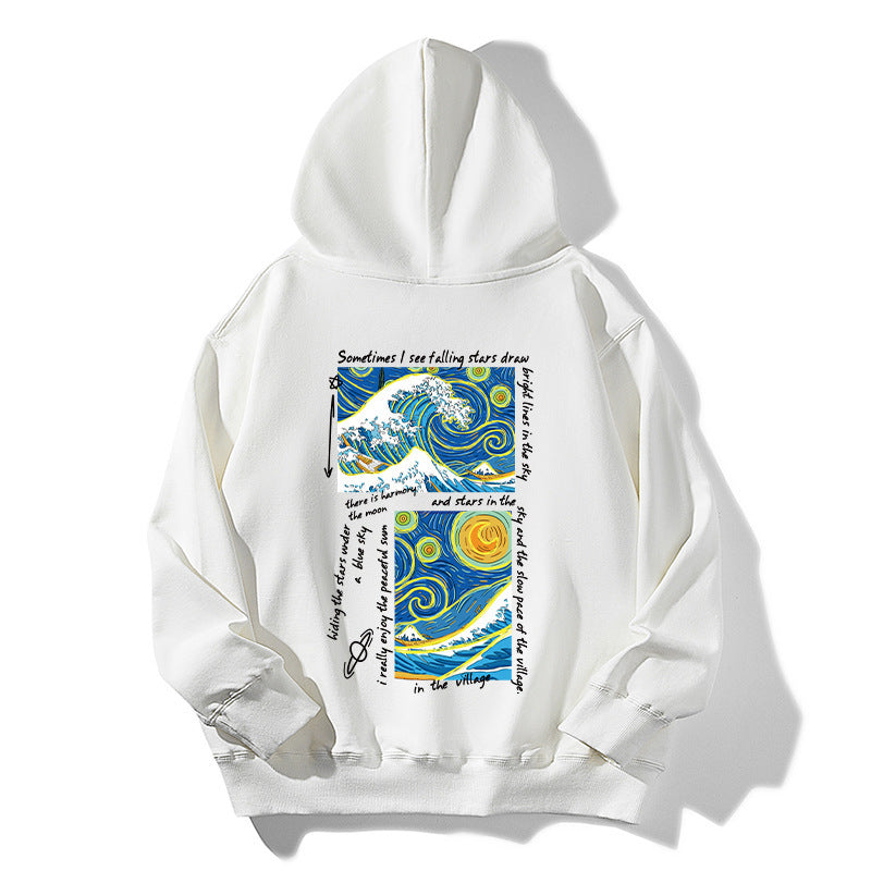 Japanese Tide Ukiyoe Star Print Hoodie Sweatshirt Men