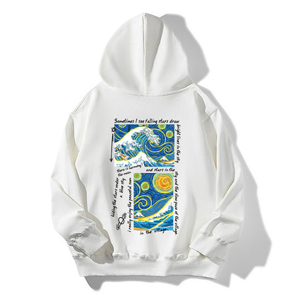 Japanese Tide Ukiyoe Star Print Hoodie Sweatshirt Men