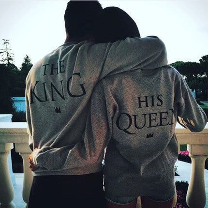 English Alphabet King Queen Crewneck Couple Hoodie