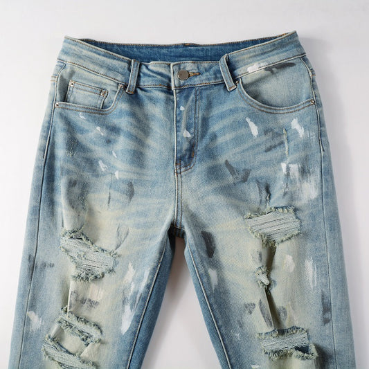 Vintage Paint Broken Holes Pants Men's Jeans