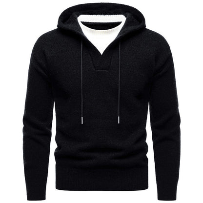 Men's Velvet Thickened Fake Two Pieces Hooded Sweater