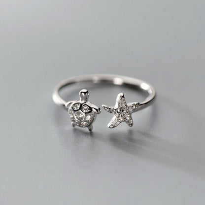 Graceful Mori Inlaid Zircon Cute Animal Turtle Starfish Ring For Women