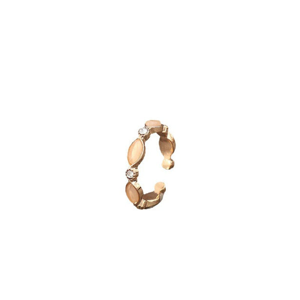 Oval Gemstone Inlaid Alloy Open Adjustable Ring