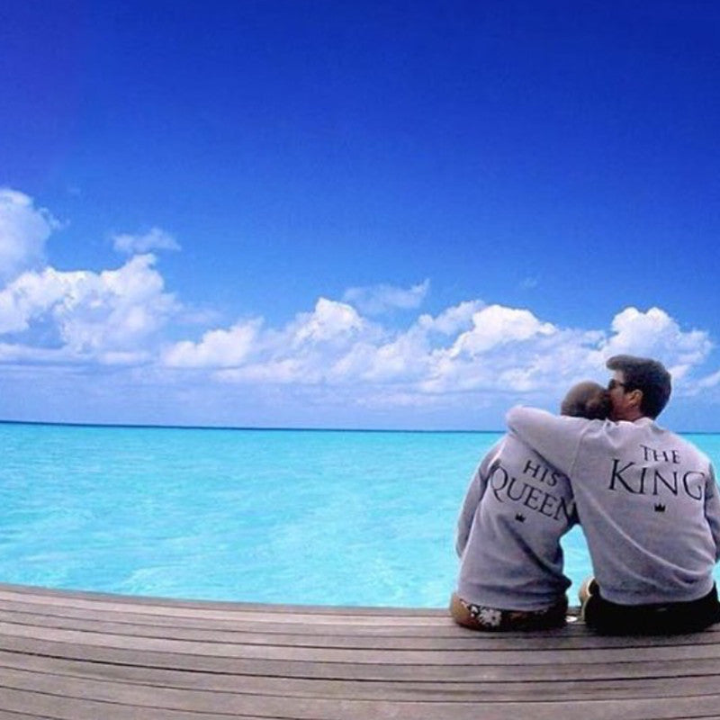 English Alphabet King Queen Crewneck Couple Hoodie